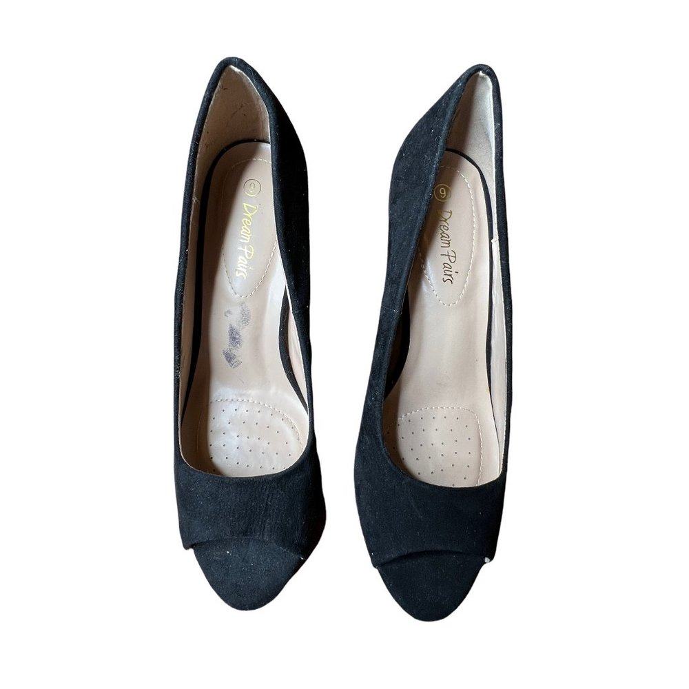 Dream Paris Black Open Toe Black Heals Size 9